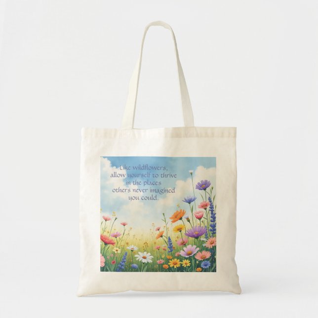 Bolsa Tote Flores selvagens e citação (Frente)
