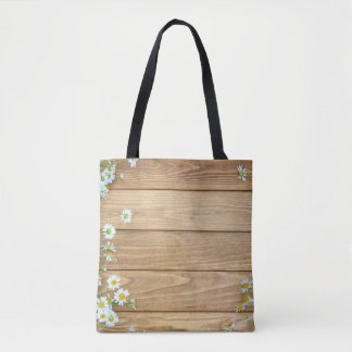 Bolsa Tote Flores selvagens, ervas: fundo de madeira.