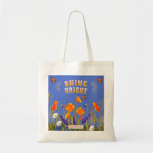 Bolsa Tote Flores Selvagens Florais Poppies Borboletas (Frente)