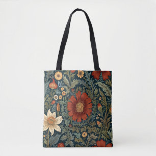 Bolsa Tote Flores Selvagens Padrão Vermelho William Morris Es