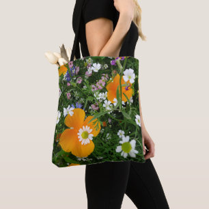 Bolsa Tote Flores Selvagens: Saco Cor-de-Rosa Laranja Branco