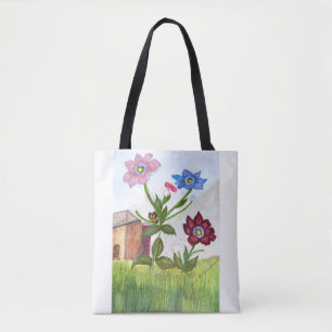 Bolsa Tote Flores Selvagens Toalha de Pintura em Aquarela