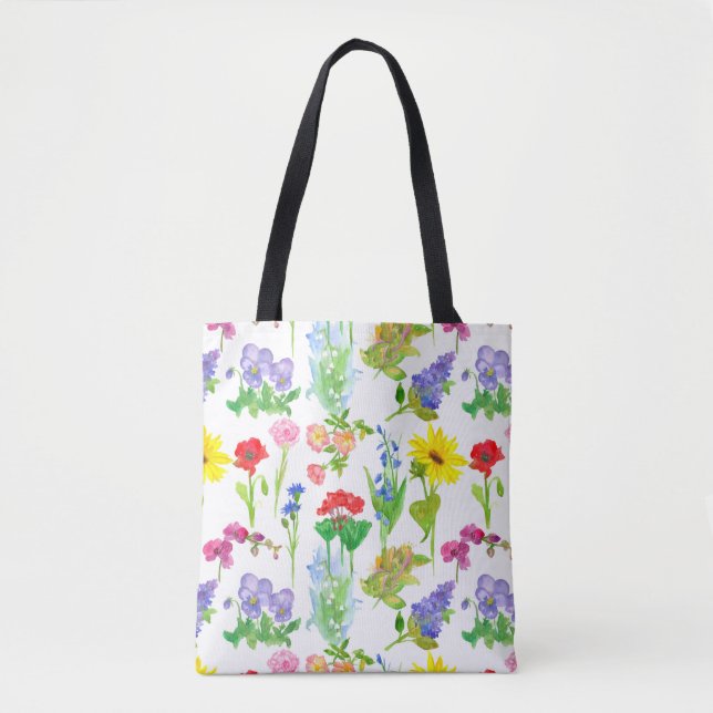 Bolsa Tote Flores Selvagens Vazias Aquarelas Flores Botânicas (Frente)