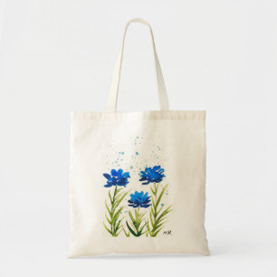 Bolsa Tote Flores silvestres azuis aquarela chic feminino