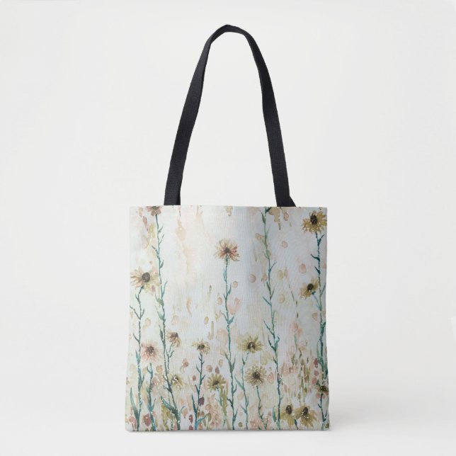 Bolsa Tote Flores Silvestres Bege Boho Vintage (Frente)