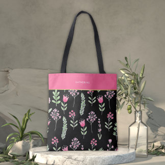 Bolsa Tote Flores Silvestres Boho Rosa Feminino Moderno