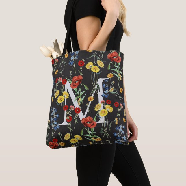 Bolsa Tote Flores Silvestres Botânicas Elegantes com Monogram (Close Up)