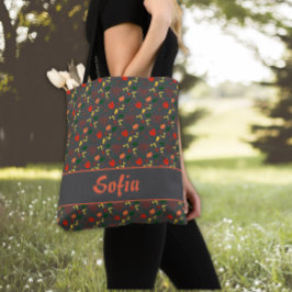 Bolsa Tote Flores silvestres, cinza de papoila