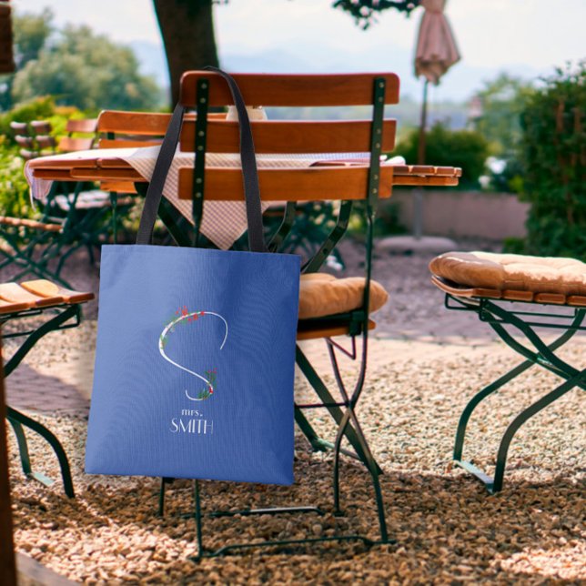 Bolsa Tote Flores silvestres de aquarela monograma vermelho b (Criador carregado)