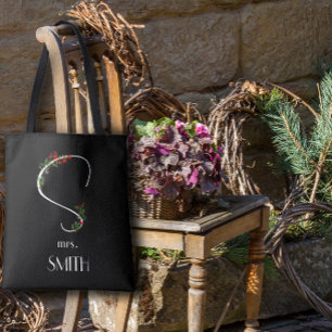 Bolsa Tote Flores silvestres de aquarela monograma vermelho-b