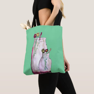 Bolsa Tote Flores silvestres de aquarelas brancas em vaso