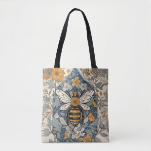Bolsa Tote Flores Silvestres e Abelha Vintage