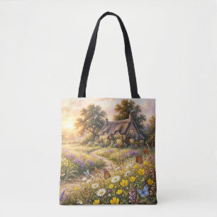 Bolsa Tote Flores silvestres e uma casa encantadora