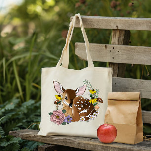 Bolsa Tote Flores Silvestres Fofas Corça Azul Bebê Deer Flore