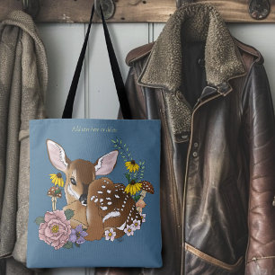 Bolsa Tote Flores Silvestres Fofas Corça Azul Bebê Deer Flore