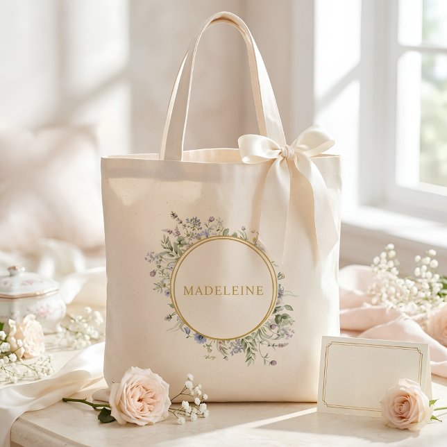 Bolsa Tote Flores Silvestres Personalizadas Dourado (Criador carregado)
