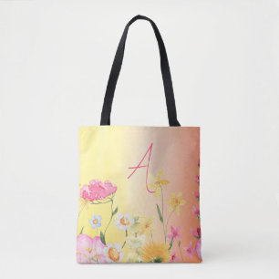 Bolsa Tote Flores Silvestres Personalizadas Rosa e Amarelo Co