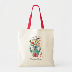 Bolsa Tote Flores Silvestres Porta Vermelha Chaleira Azul Con