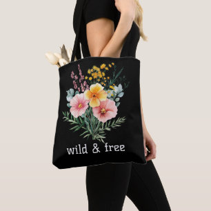 Bolsa Tote Flores Silvestres Rosa Amarelo Aquarela Selvagem e