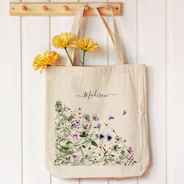 Bolsa Tote Flores Silvestres Roxas Aquarela (In situ)