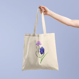Bolsa Tote Flores silvestres roxas com a sua inicial de lado