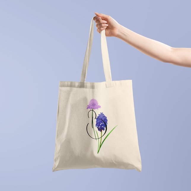 Bolsa Tote Flores silvestres roxas com sua inicial ao lado (Criador carregado)