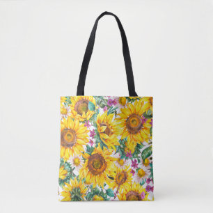 Bolsa Tote Flores solares de aquarelas e vindimas de verão,