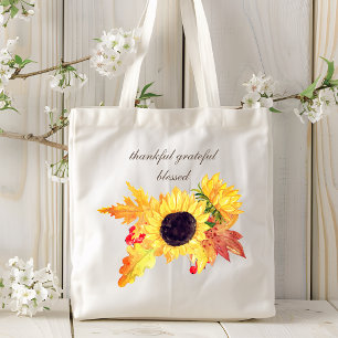 Bolsa Tote Flores solares em outono Agradecido abençoado Fl