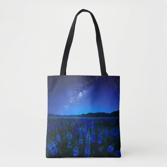 Bolsa Tote Flores | Tremoço no lago noturno Tekapo (Frente)