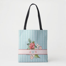 Bolsa Tote Flores Tropicais Aqua/Coral Personalizadas