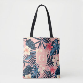 Bolsa Tote Flores tropicais cor-de-rosa Monograma