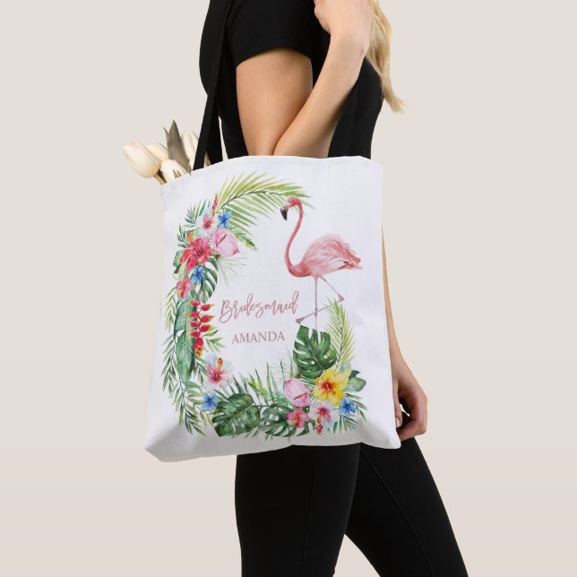 Bolsa Tote Flores Tropicais Elegantes Flamingo Bridesmaid (Close Up)