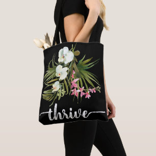 Bolsa Tote Flores Tropicais Exuberantes Rosa Preto