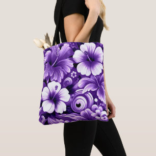 Bolsa Tote Flores tropicais havaianas Hibiscus Púrpura Padrão