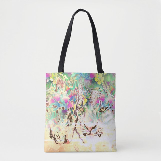 Bolsa Tote Flores tropicais-leopardo-da-neve (Frente)