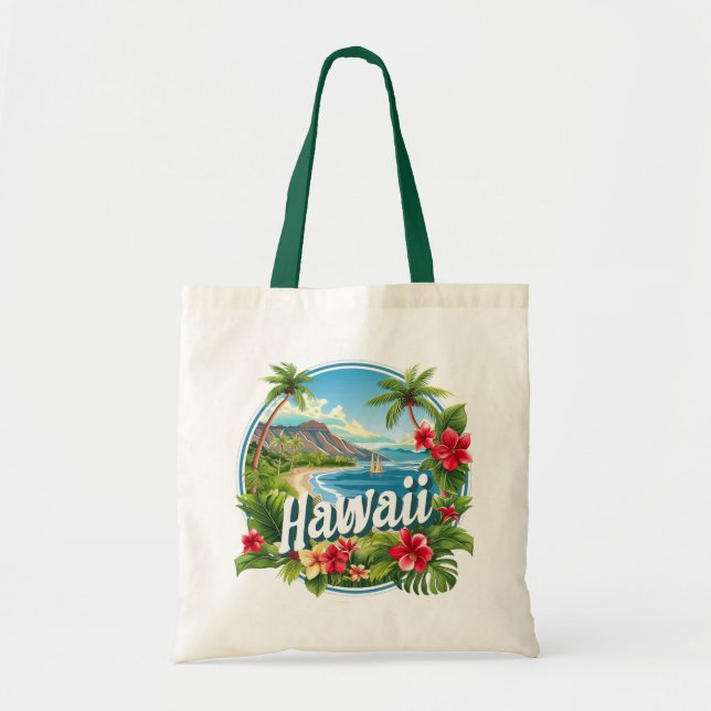 Bolsa Tote Flores Tropicais Montanhas de Praia Hawaii Viagem  (Frente)