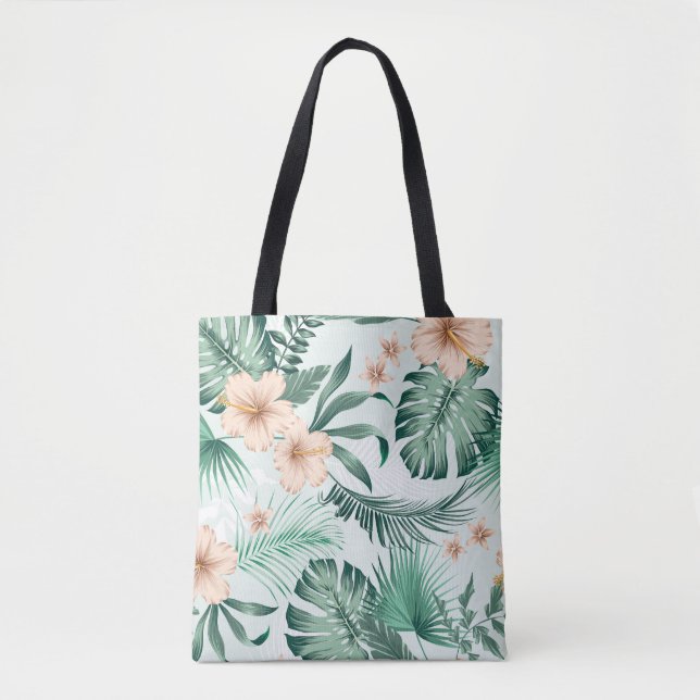 Bolsa Tote Flores tropicais, padrão de folhagem. (Frente)