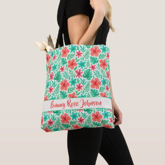 Bolsa Tote Flores tropicais pintadas à mão