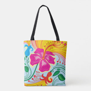Bolsa Tote Flores Tropicais Soprado Pelo Vento