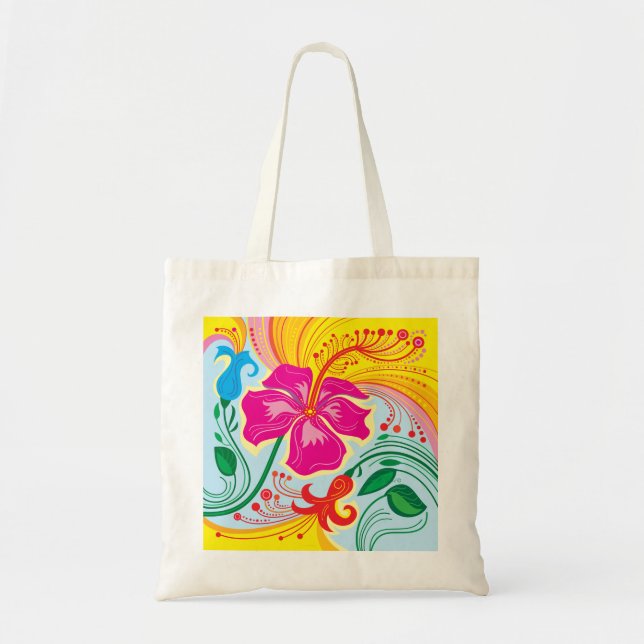 Bolsa Tote Flores Tropicais Soprado Pelo Vento (Frente)