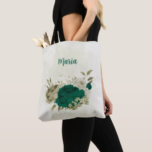 Bolsa Tote flores verdes esmeraldas