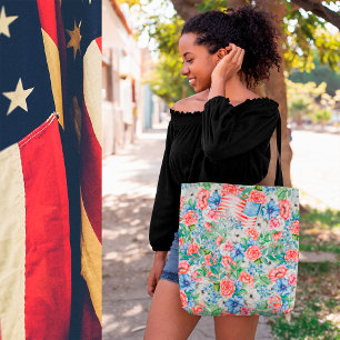 Bolsa Tote Flores Vermelhas Brancas E Azuis Patrióticas 4 De