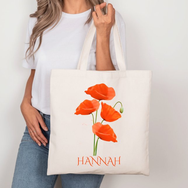 Bolsa Tote Flores Vermelhas do Mês de Nascimento de Agosto Pa (Criador carregado)