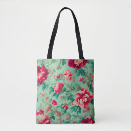 Bolsa Tote Flores Vermelhas e Folhas Verdes Extremas