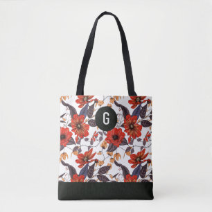 Bolsa Tote Flores vermelhas laranja verde deixa monograma per