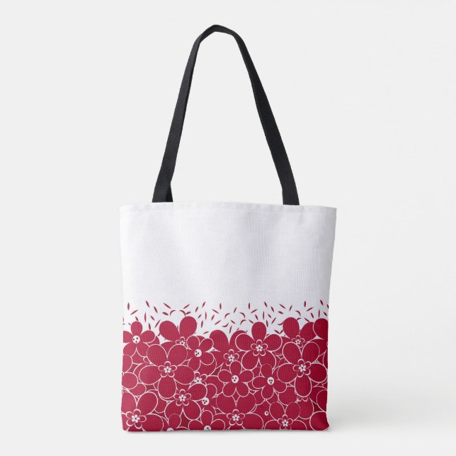 Bolsa Tote Flores vermelhas margaridas sobre fundo branco (Verso)