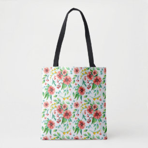 Bolsa Tote Flores Vermelhas Pintadas À Mão Padrão Floral- 234