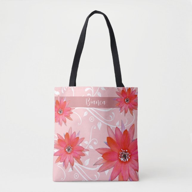 Bolsa Tote Flores Vermelhas Whimsical Folhas Suavemente Acres (Frente)