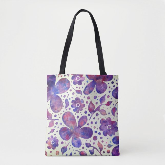 Bolsa Tote Flores violetas românticas e deixa arte original (Frente)