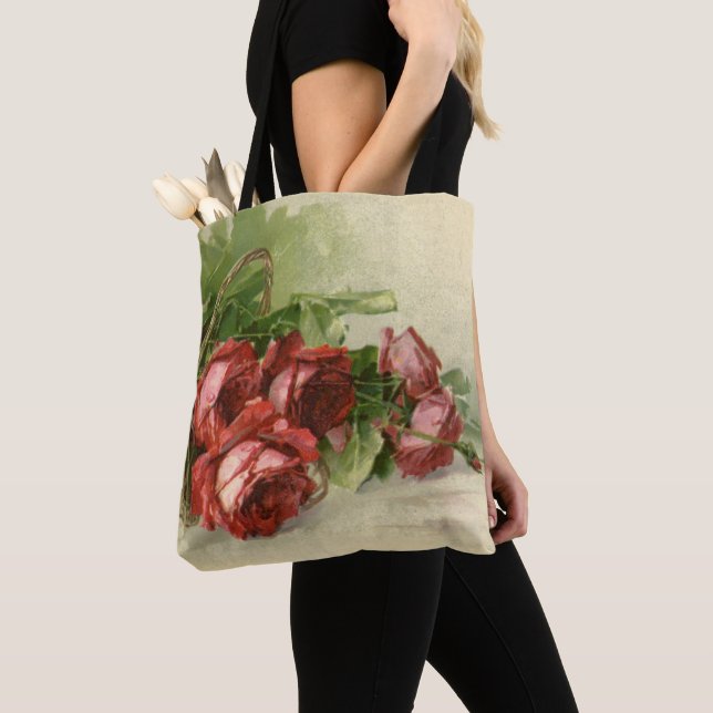 Bolsa Tote Flores Vitorianas Antigas, Rosas Vermelhas (Close Up)